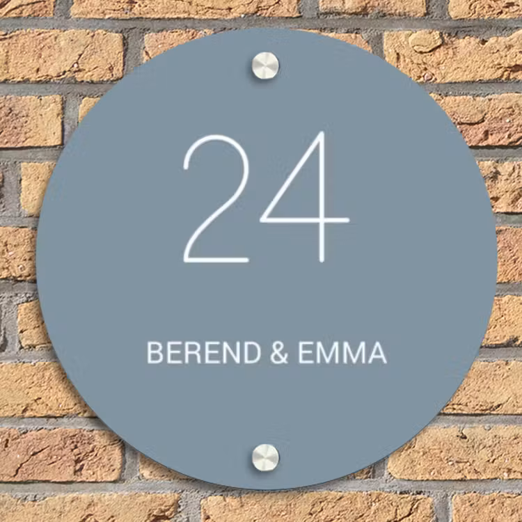 Effen blauwgrijs - Klassiek Naambord Rond klein -sfeer1