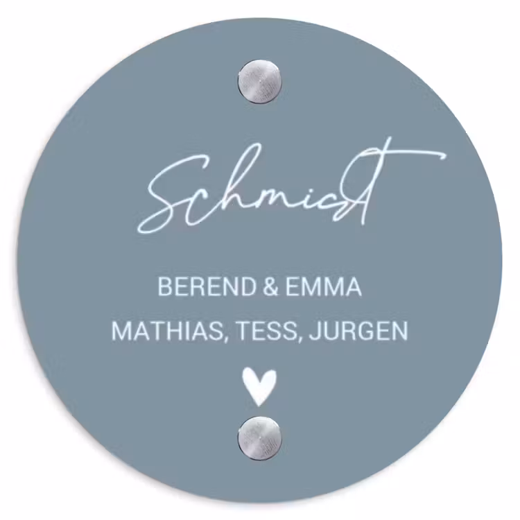 Effen blauwgrijs - Sierlijk Naambord Rond klein -3d