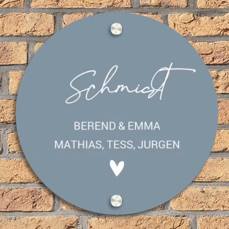 Effen blauwgrijs - Sierlijk Naambord Rond klein -sfeer1