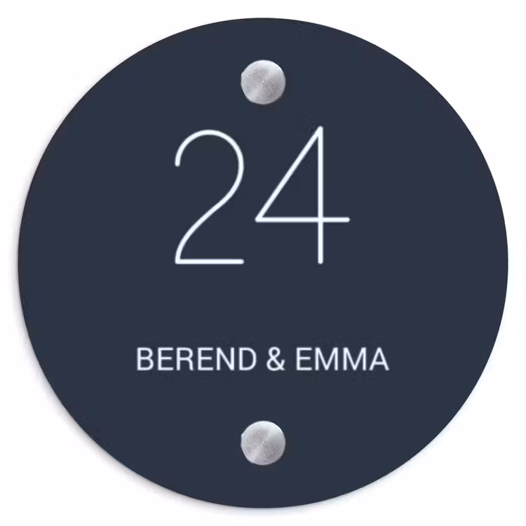 Effen blauw - Klassiek Naambord Rond klein -3d