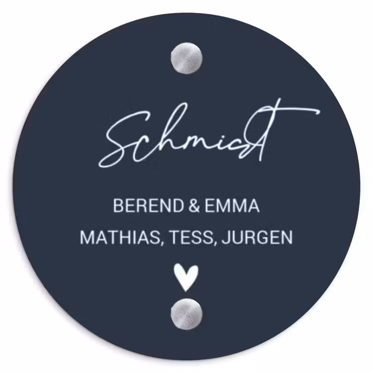 Effen blauw - Sierlijk Naambord Rond klein -3d
