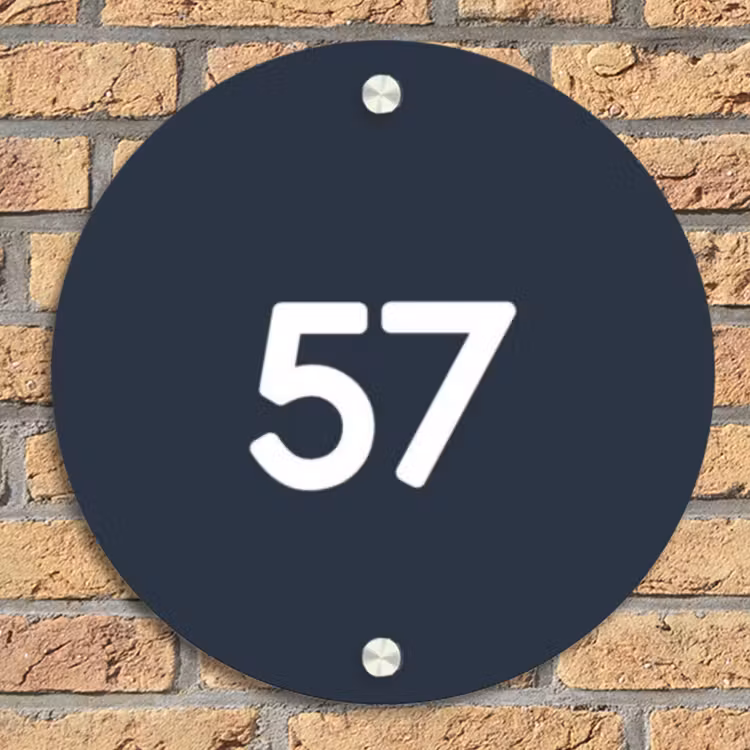 Effen blauw - Traditioneel Naambord Rond klein -sfeer1