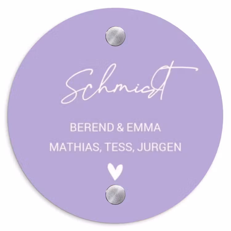 Effen - Lila - Sierlijk Naambord Rond klein -3d