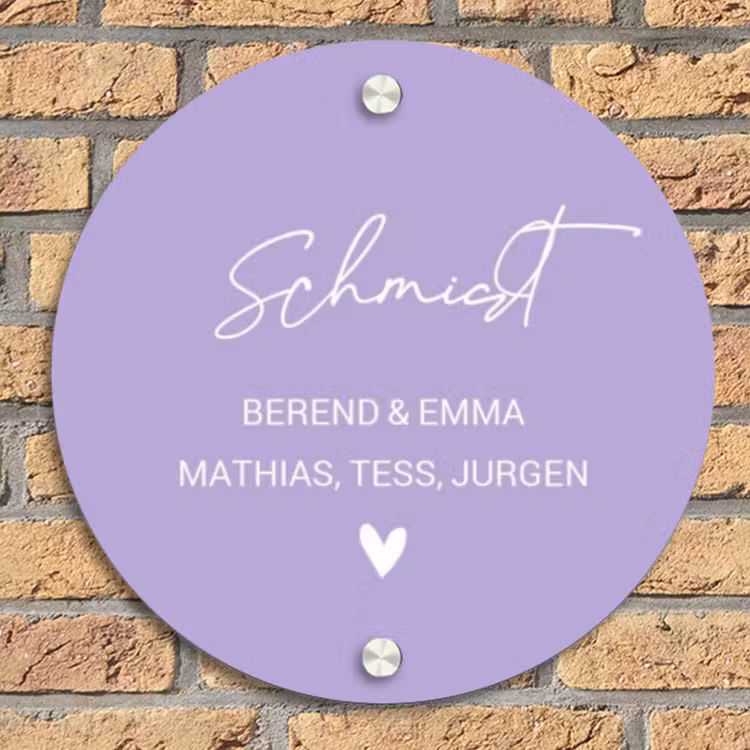 Effen - Lila - Sierlijk Naambord Rond klein -sfeer1