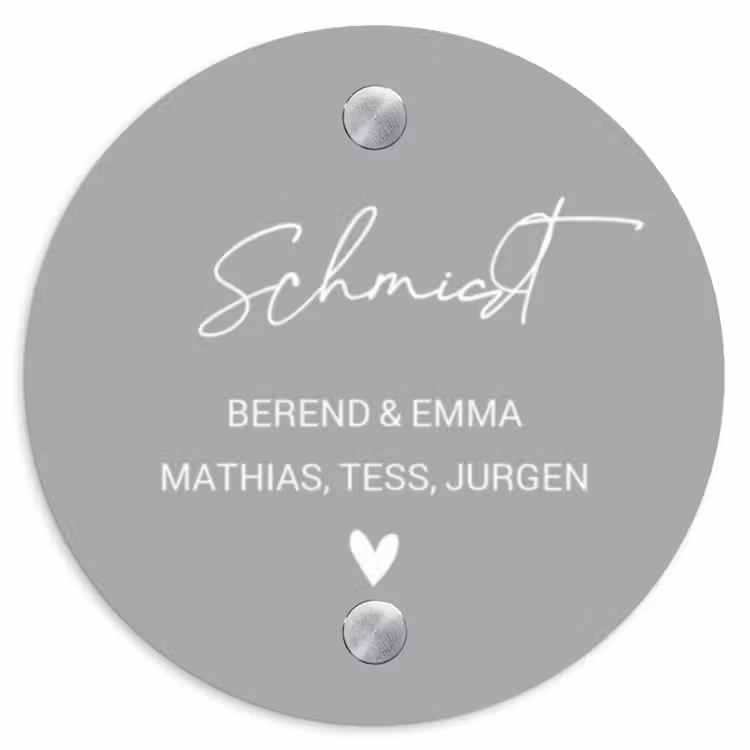 Effen lichtgrijs - Sierlijk Naambord Rond klein -3d