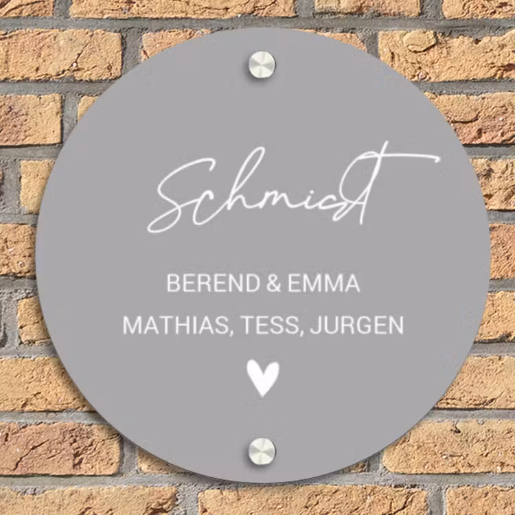 Effen lichtgrijs - Sierlijk Naambord Rond klein -sfeer1