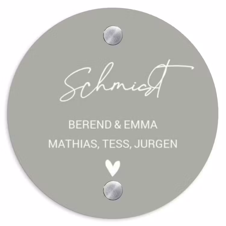 Effen lichtgrijs - Sierlijk Naambord Rond klein -3d