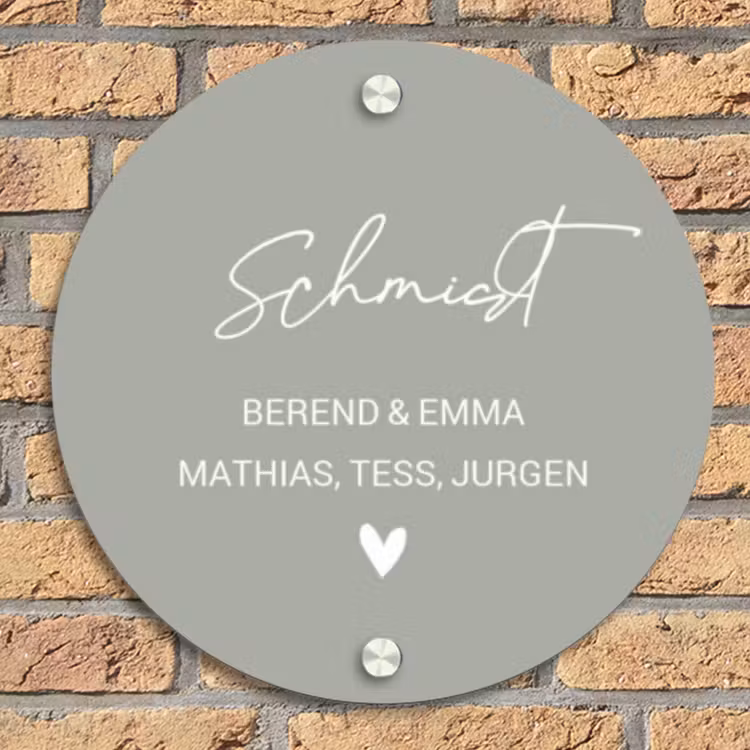 Effen lichtgrijs - Sierlijk Naambord Rond klein -sfeer1