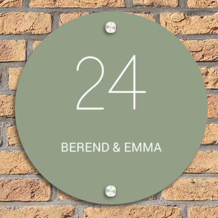 Effen olijfgroen - Sierlijk Naambord Rond klein -sfeer1
