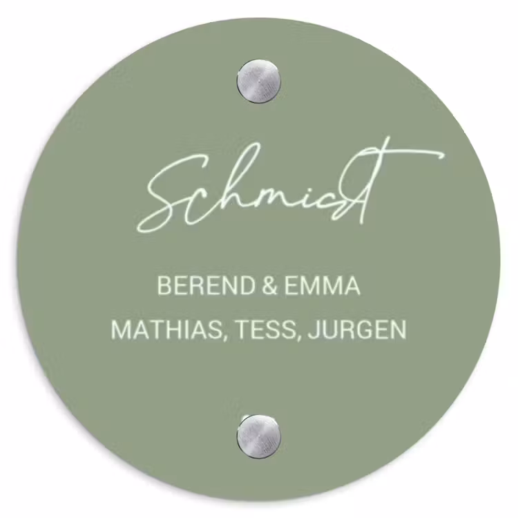 Effen olijfgroen - Sierlijk Naambord Rond klein -3d
