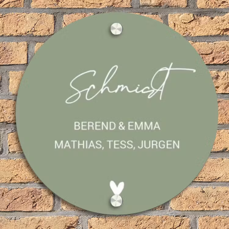 Effen olijfgroen - Sierlijk Naambord Rond klein -sfeer1
