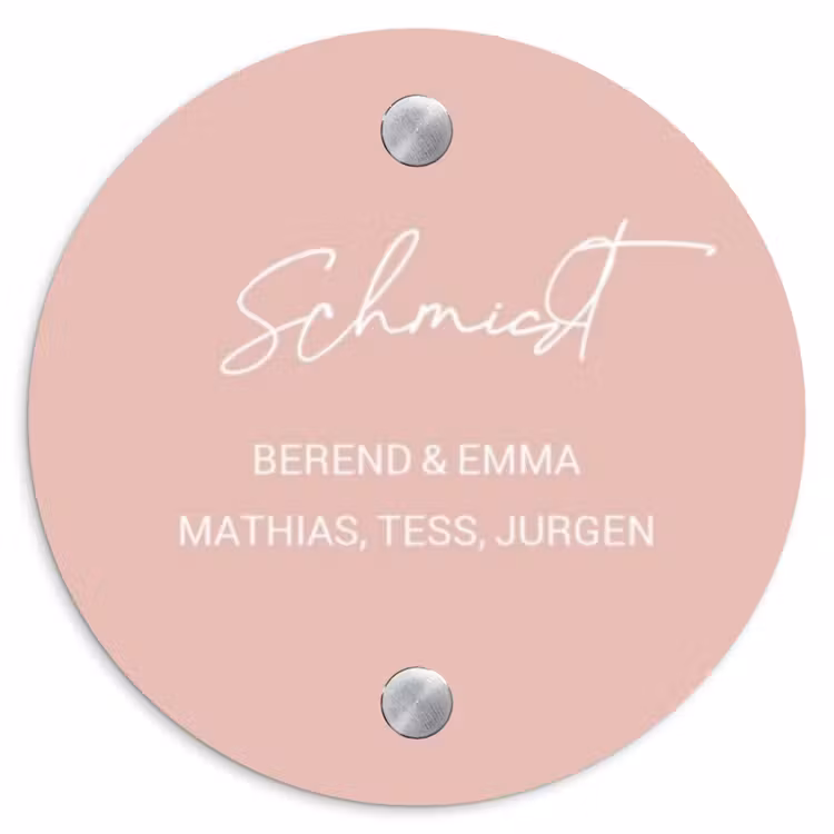 Effen roze - Sierlijk Naambord Rond klein -3d