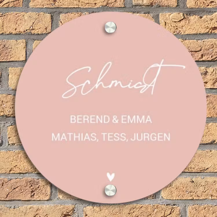 Effen roze - Sierlijk Naambord Rond klein -sfeer1