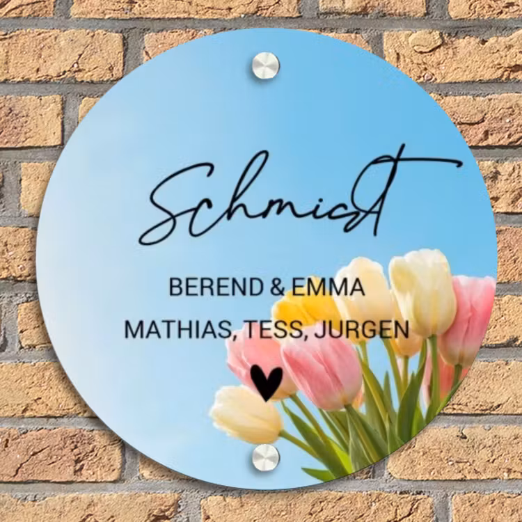 Gekleurde tulpen lucht - Sierlijk Naambord Rond klein -sfeer1