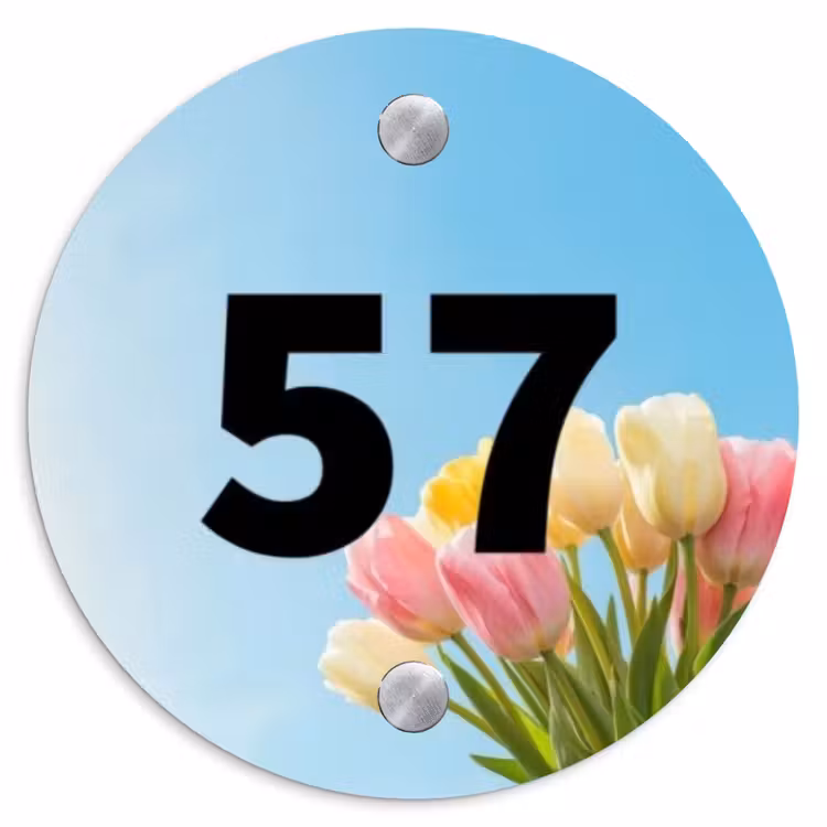Gekleurde tulpen lucht - Traditioneel Naambord Rond klein -3d