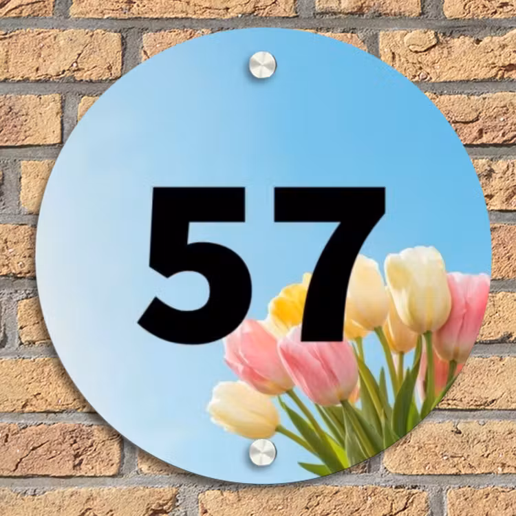 Gekleurde tulpen lucht - Traditioneel Naambord Rond klein -sfeer1
