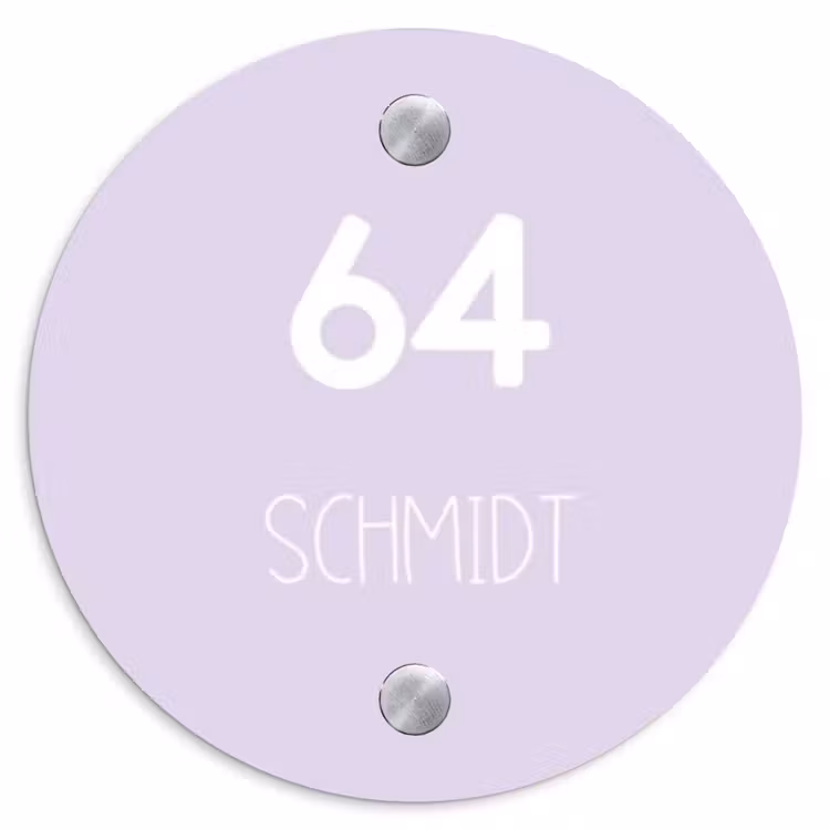 Lila - Modern Naambord Rond klein -3d