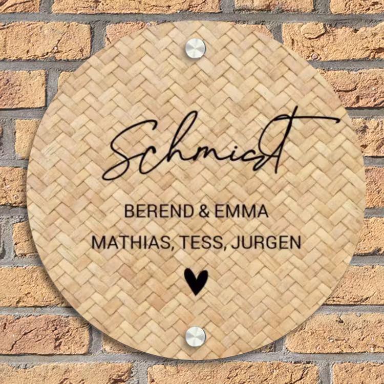 Gevlochten - Riet - Sierlijk Naambord Rond klein -sfeer1