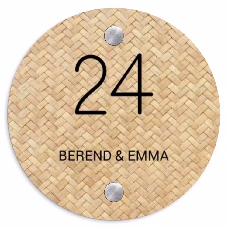 Gevlochten - Riet - Klassiek Naambord Rond klein -3d