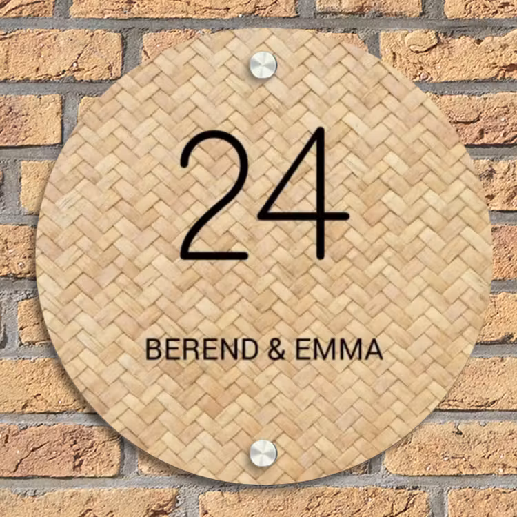 Gevlochten - Riet - Klassiek Naambord Rond klein -sfeer1