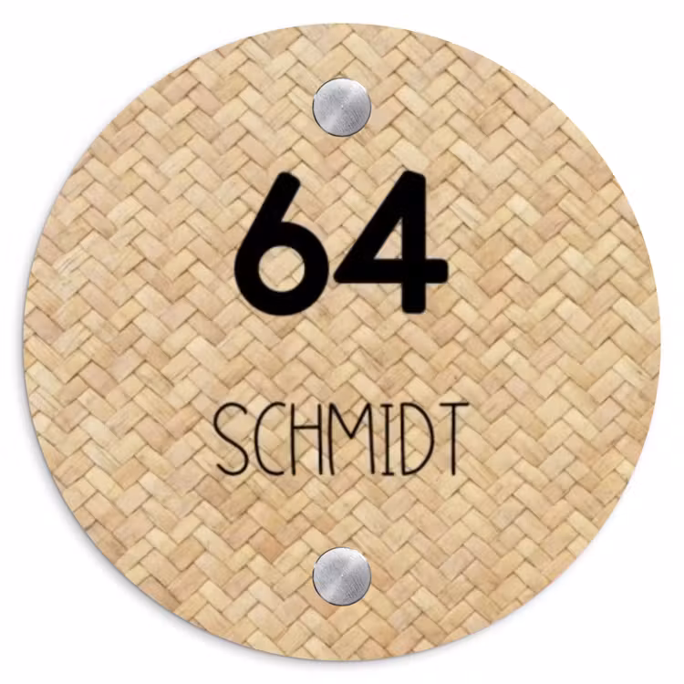 Gevlochten - Riet - Modern Naambord Rond klein -3d