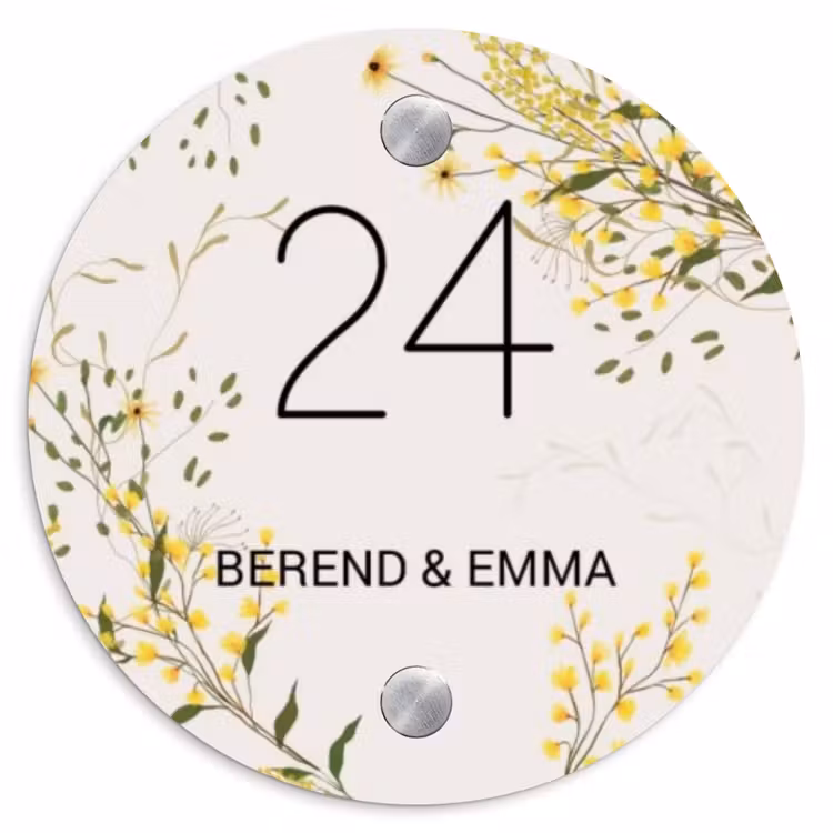 Gele bloemen - Klassiek Naambord Rond klein -3d