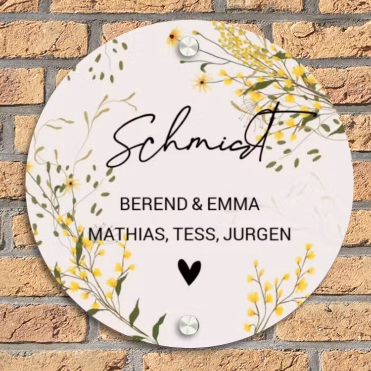 Gele bloemen - Sierlijk Naambord Rond klein -sfeer1