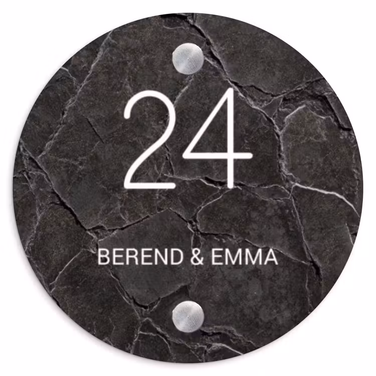Gebarsten steen - Klassiek Naambord Rond klein -3d