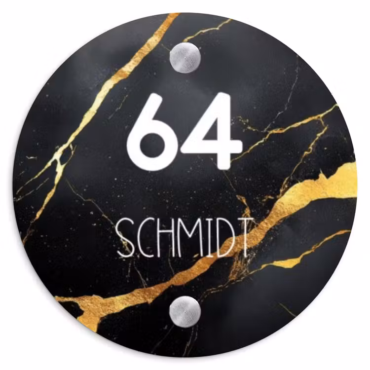 Goud zwart marmer - Modern Naambord Rond klein -3d