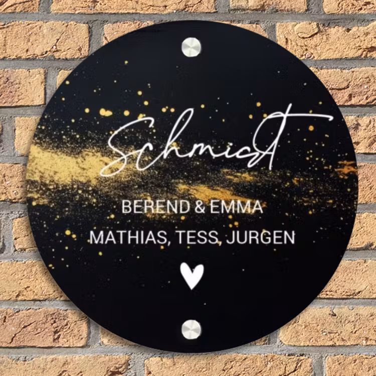 Gouden verfspatten- Sierlijk Naambord Rond klein -sfeer1