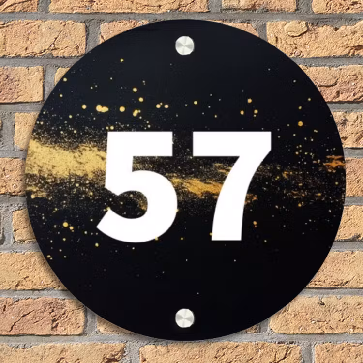 Gouden verfspatten - Traditioneel Naambord Rond klein -sfeer1
