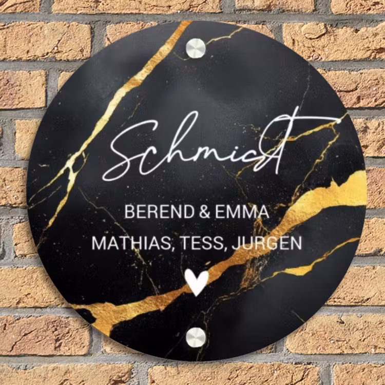 Goud zwart marmer - Sierlijk Naambord Rond klein -sfeer1