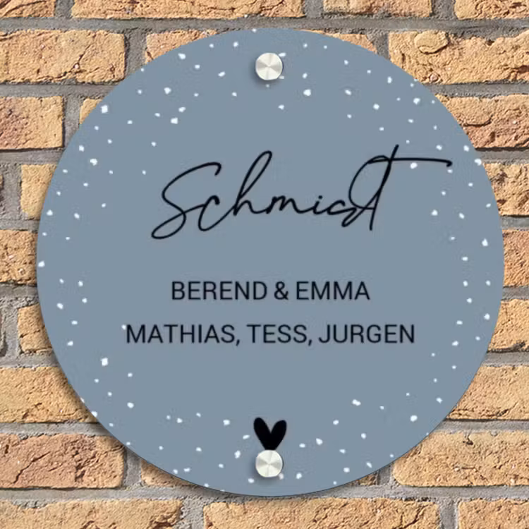 Grijsgroen met stippen - Sierlijk Naambord Rond klein -sfeer1
