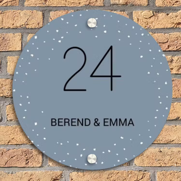 Grijsgroen met stippen - Klassiek Naambord Rond klein -sfeer1