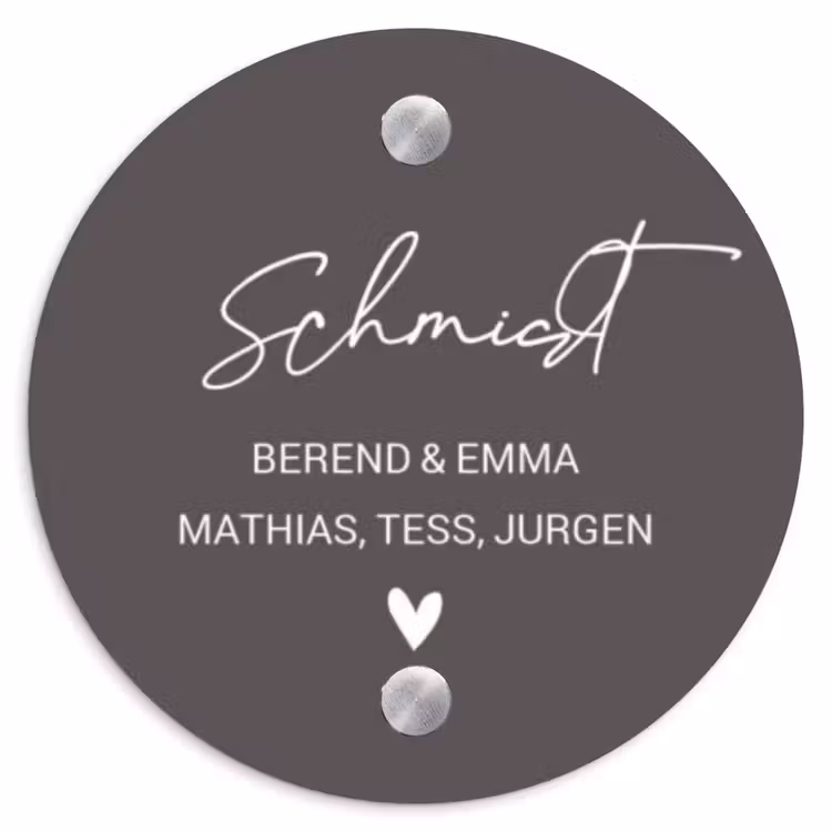 Grijs - Sierlijk Naambord Rond klein -3d