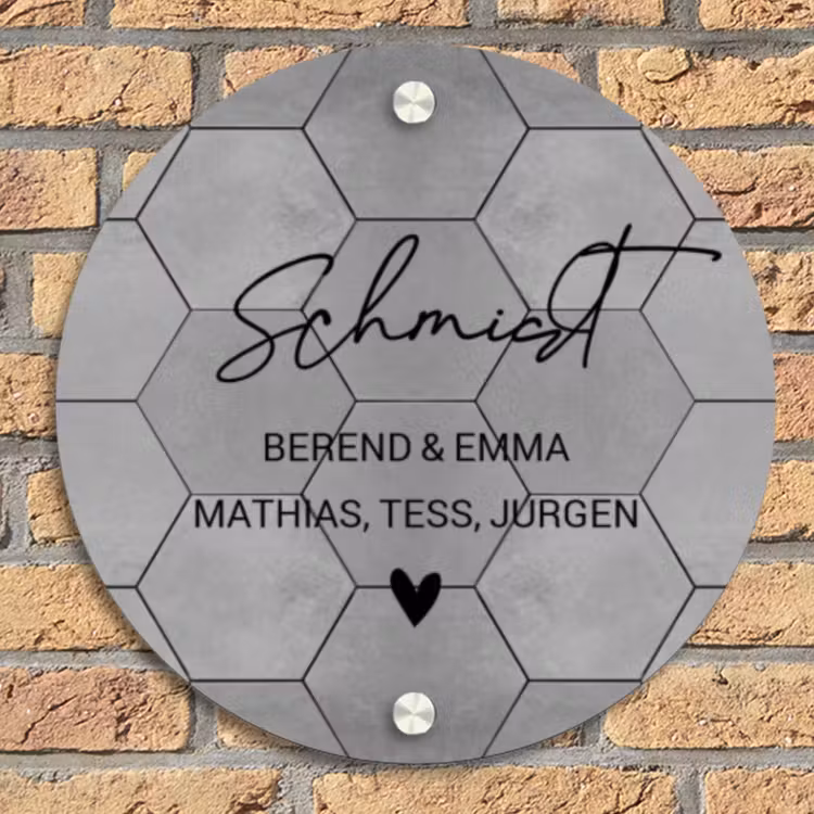 Grijze tegels - Sierlijk Naambord Rond klein -sfeer1