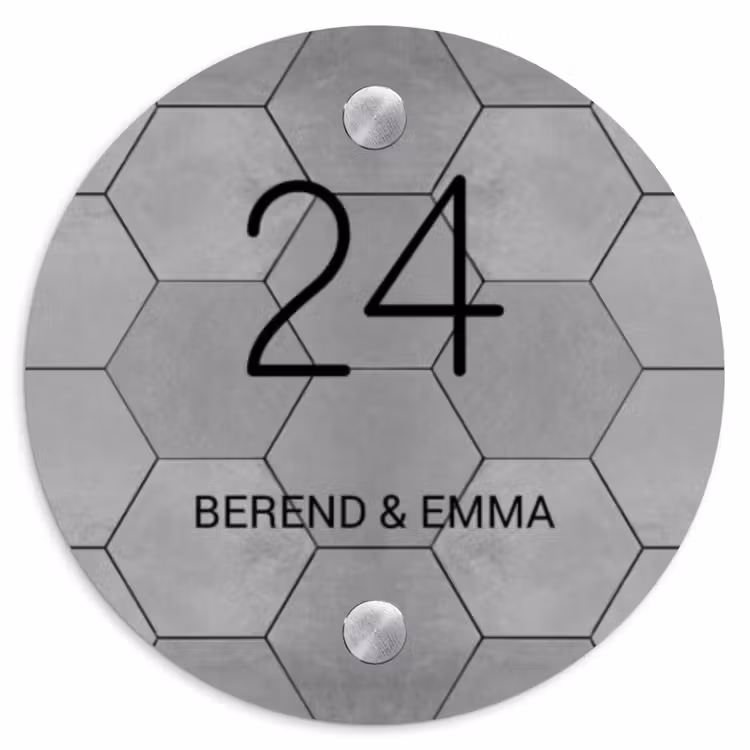 Grijze tegels - Klassiek Naambord Rond klein -3d