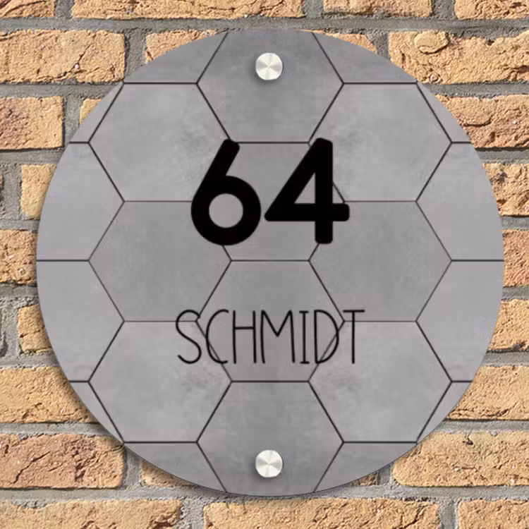 Grijze tegels - Modern Naambord Rond klein -sfeer1