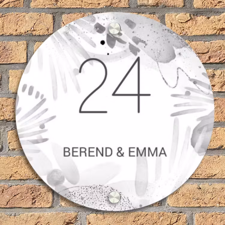 Grijze patronen - Klassiek Naambord Rond klein -sfeer1