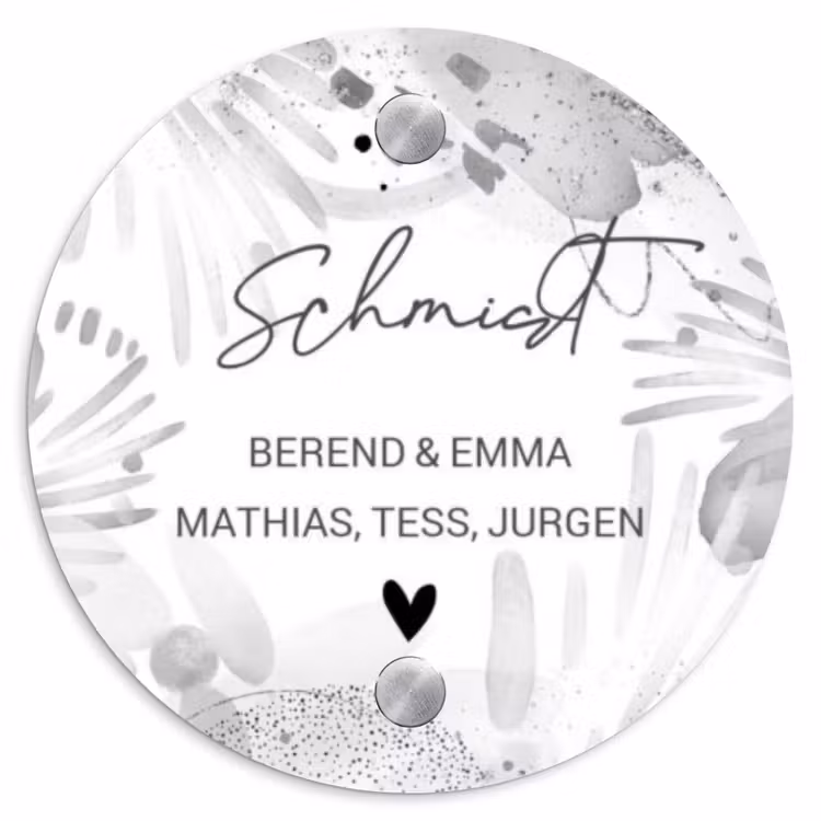 Grijze patronen - Sierlijk Naambord Rond klein -3d