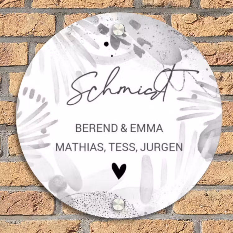 Grijze patronen - Sierlijk Naambord Rond klein -sfeer1