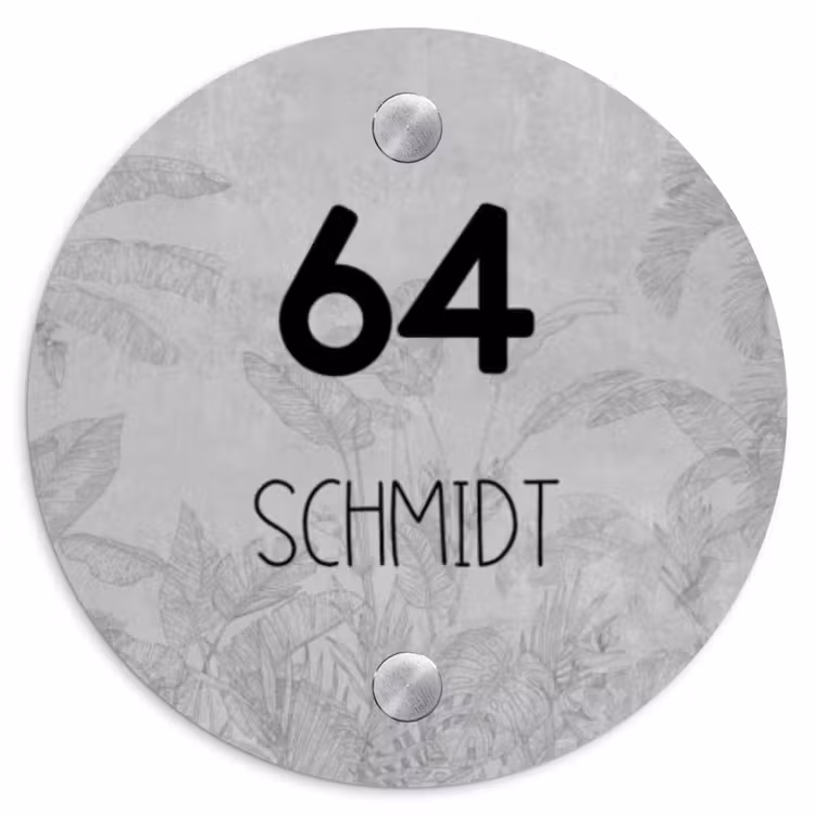 Grijs botanisch patroon - Modern Naambord Rond klein -3d