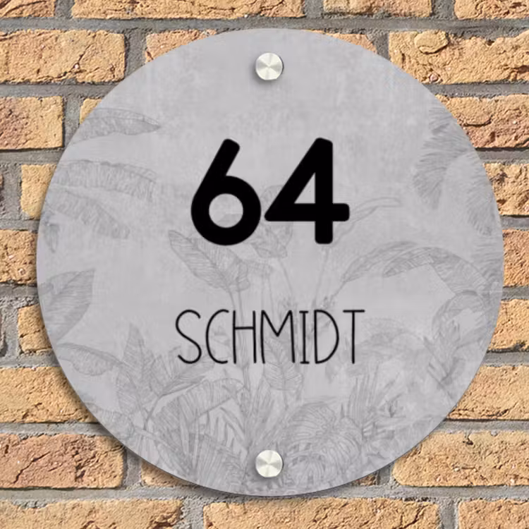 Grijs botanisch patroon - Modern Naambord Rond klein -sfeer1