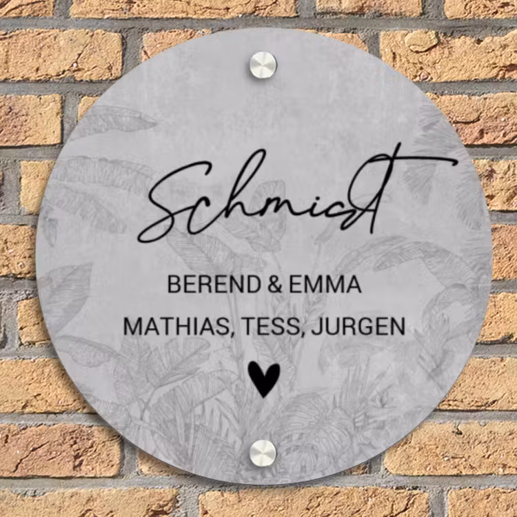 Grijs botanisch patroon - Sierlijk Naambord Rond klein -sfeer1