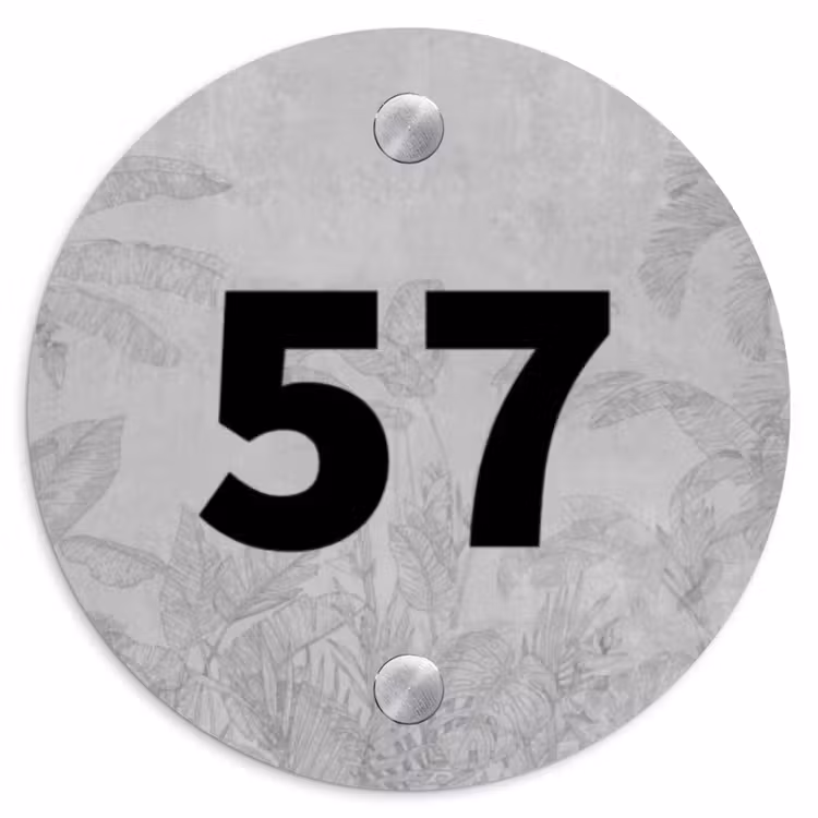 Grijs botanisch patroon - Traditioneel Naambord Rond klein -3d