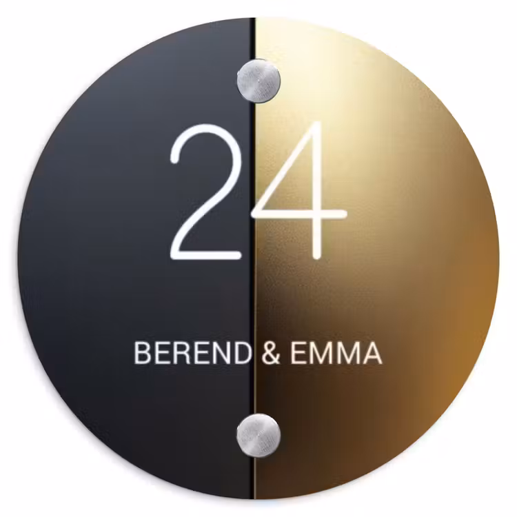 Half goud zwart - Klassiek Naambord Rond klein -3d