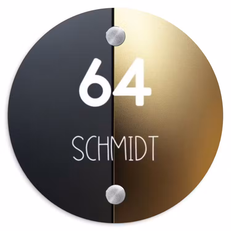 Half goud zwart - Modern Naambord Rond klein -3d
