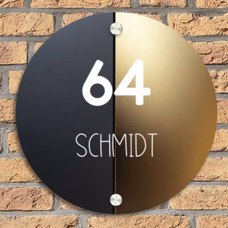 Half goud zwart - Modern Naambord Rond klein -sfeer1