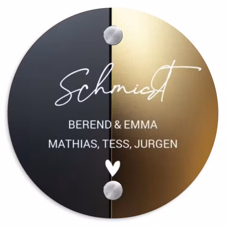 Half goud zwart - Sierlijk Naambord Rond klein -3d