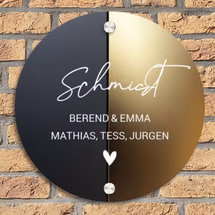 Half goud zwart - Sierlijk Naambord Rond klein -sfeer1